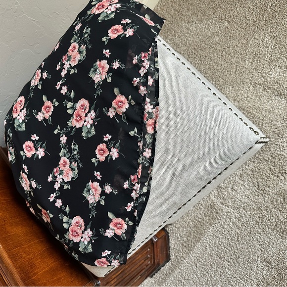 Pink Blush Short Black Chiffon V Neck Dress with Pink and Green Floral Motif - Picture 9 of 9